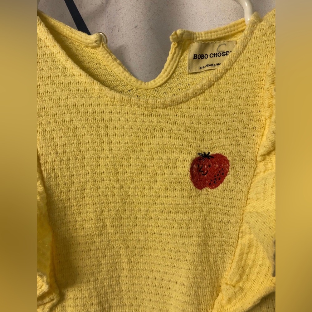 Bobo Choses Yellow Ruffle Dress with Red Tomato - Picture 4 of 6